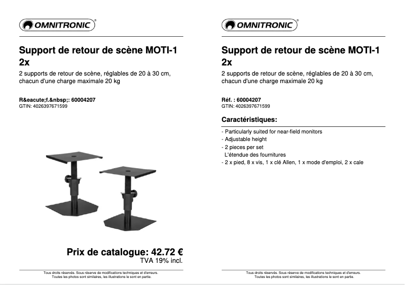 Page 1 de la notice Manuel utilisateur Omnitronic MOTI-1