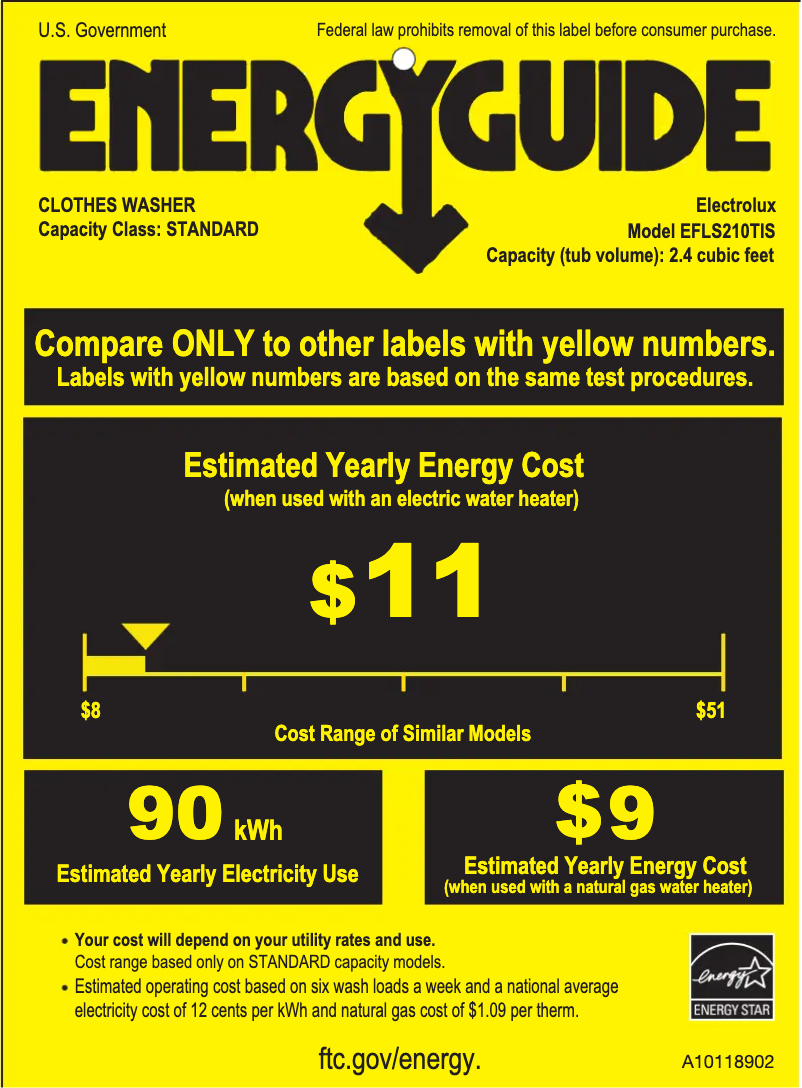 Page n°1 - Label énergétique Electrolux EFLS210TIS