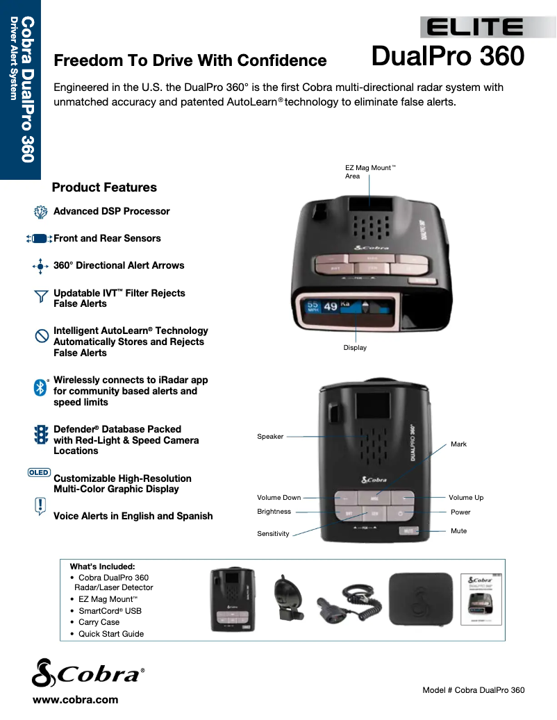 Page 1 de la notice Fiche technique Cobra DUALPRO 360°