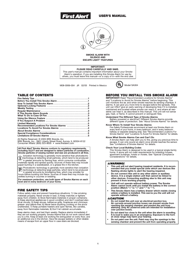Image de la première page du manuel de l'appareil SA304CN3