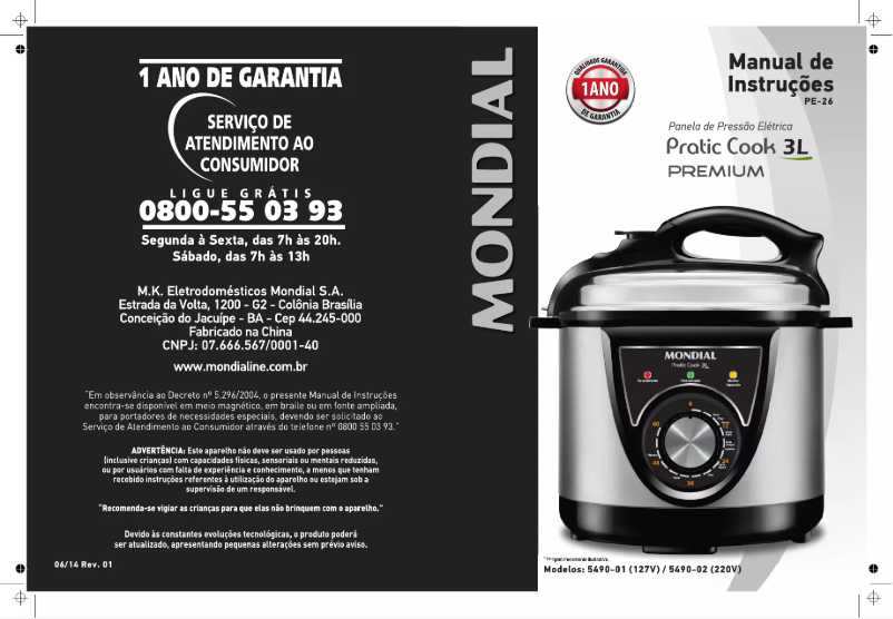 Page n°1 - Manuel utilisateur Mondial Pratic Cook PE-26