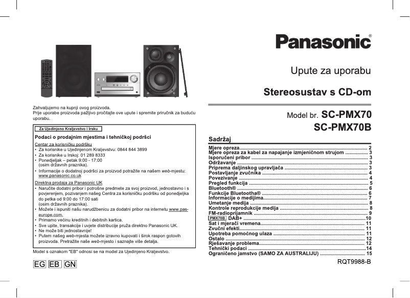 Page n°1 - Manuel utilisateur Panasonic SC-PMX70B
