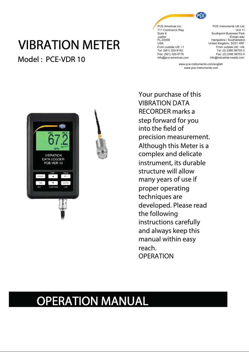 Page n°1 - Manuel utilisateur PCE Instruments PCE-VDR 10