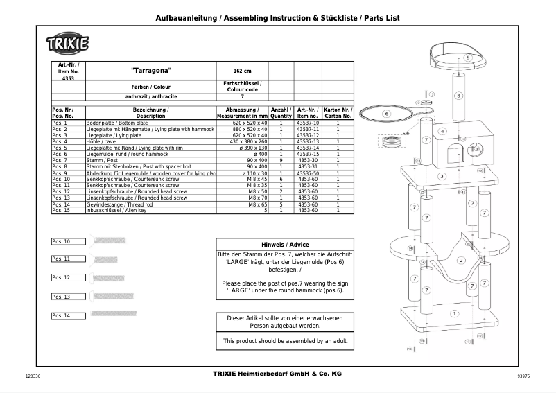 Page 1 de la notice Manuel utilisateur Trixie Tarragona