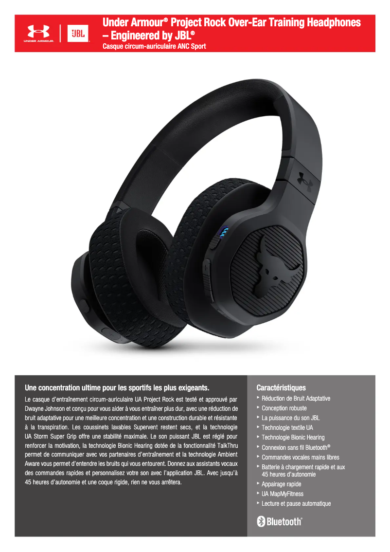 Page 1 de la notice Fiche technique JBL UA Project Rock Over-Ear Training Headphones