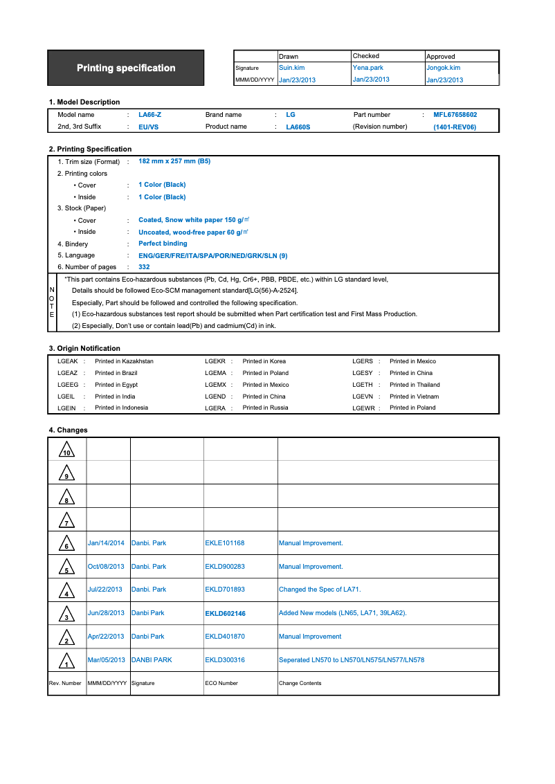 Page n°1 - Manuel utilisateur LG 60LA7408