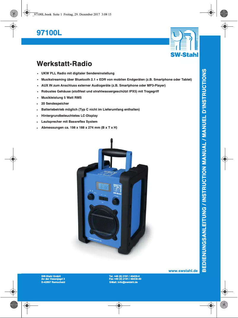 Page n°1 - Manuel utilisateur SW-Stahl 97001L