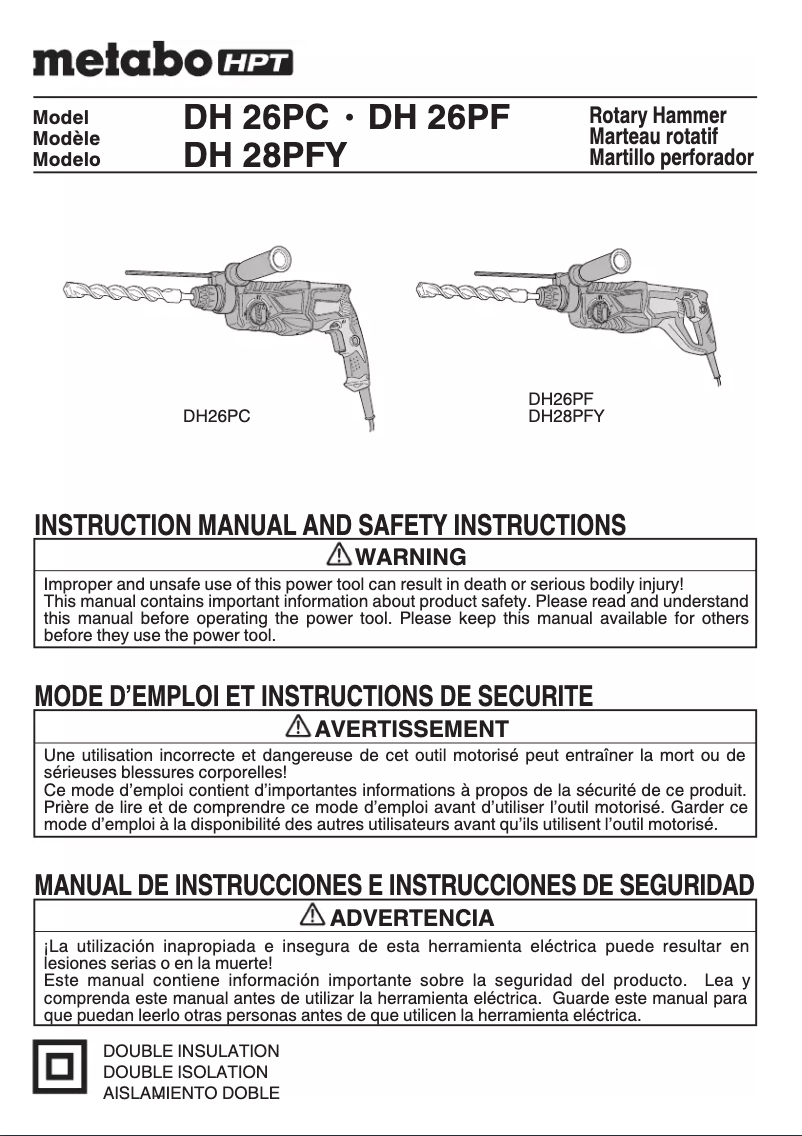 Página 1 del manual Manual de usuario Metabo DH 26PC