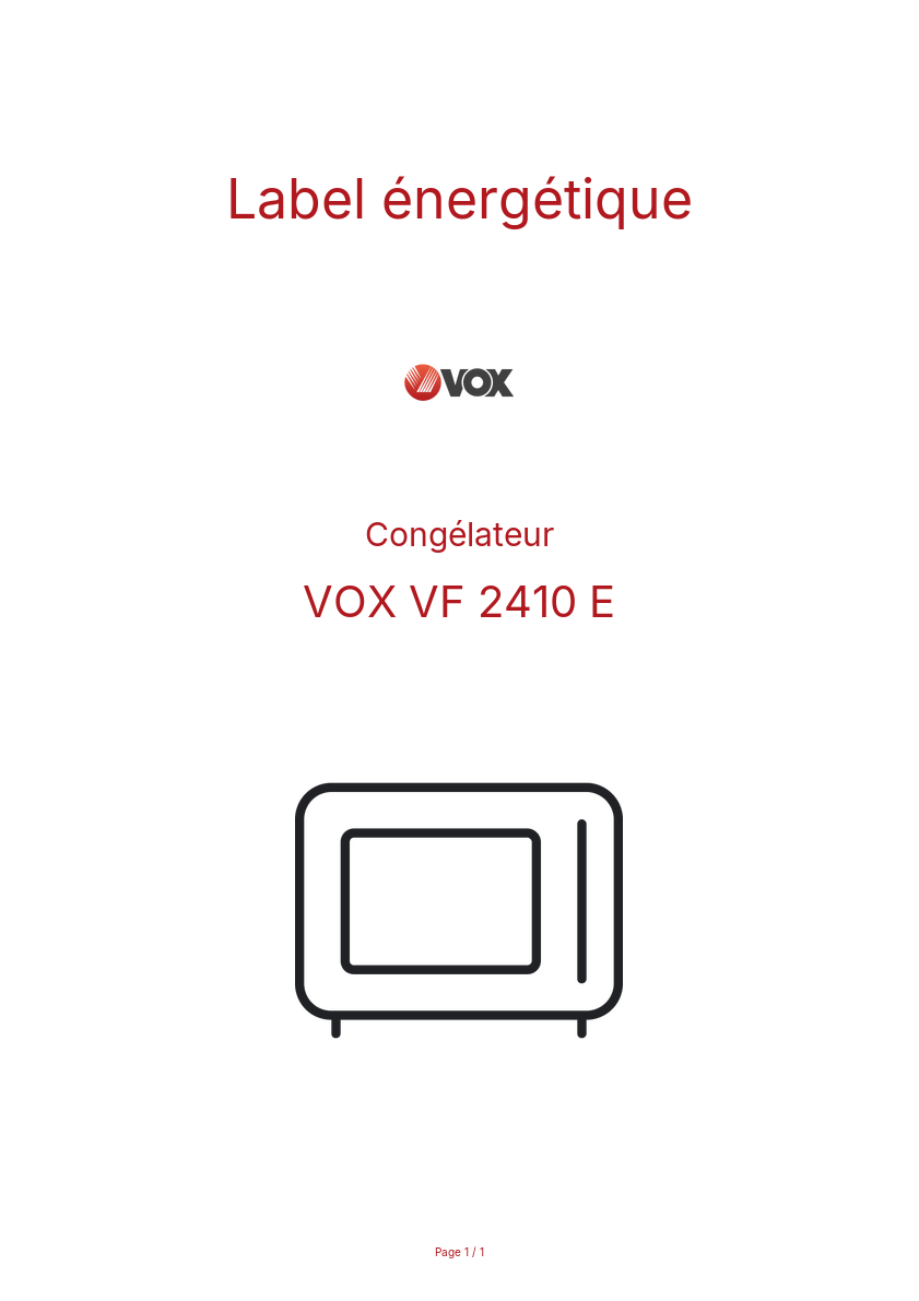 Page n°1 - Label énergétique VOX VF 2410 E