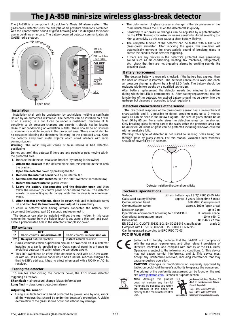 Page 1 de la notice Manuel utilisateur Joblotron JA-85B