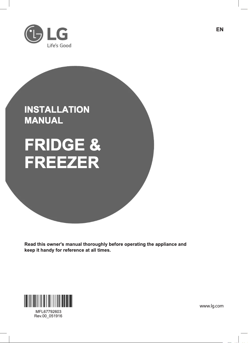 Page 1 de la notice Guide d'installation LG GR-N266LLS
