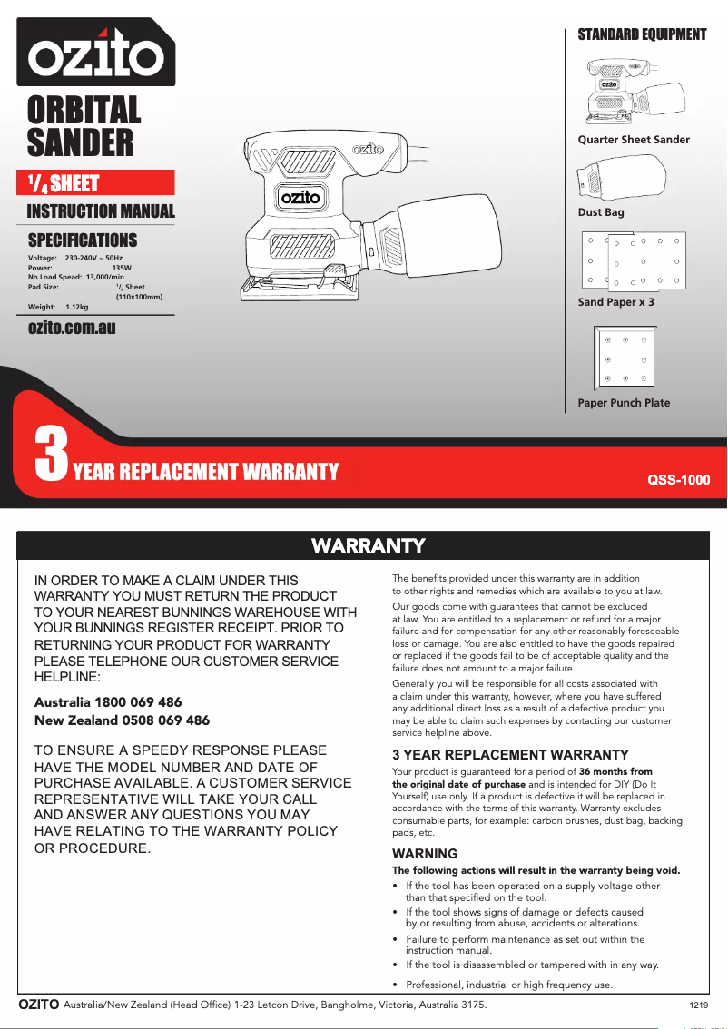 Page n°1 - Manuel utilisateur Ozito QSS-1000