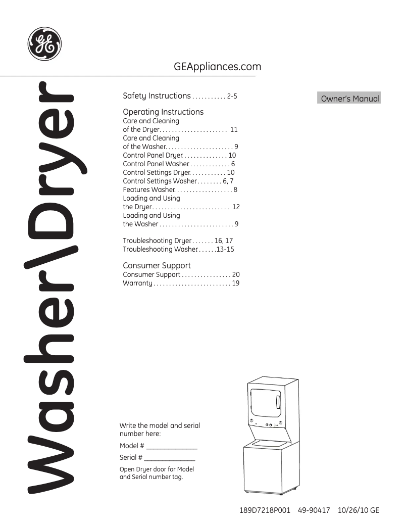 Página 1 del manual Manual de usuario GE Spacemaker GTUP240EMWW