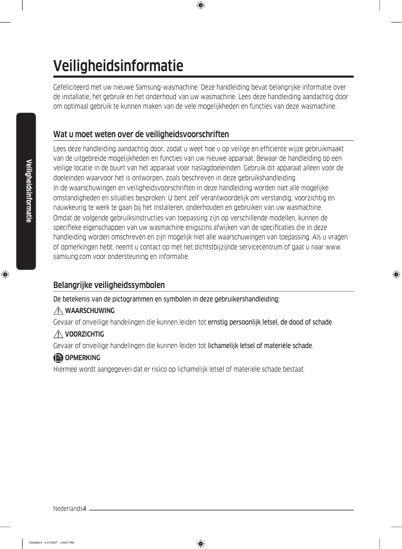 Page 1 de la notice Manuel utilisateur Samsung WW70J5486MW