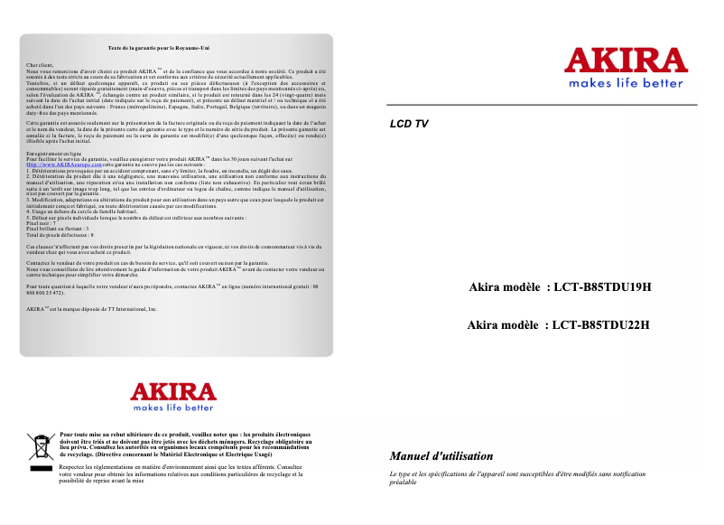 Imagen de la primera página del manual del dispositivo LCT-B85TDU22H