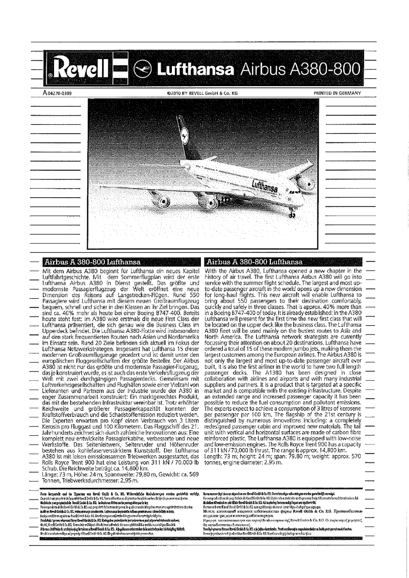 Image de la première page du manuel de l'appareil Airbus A380 Lufthansa