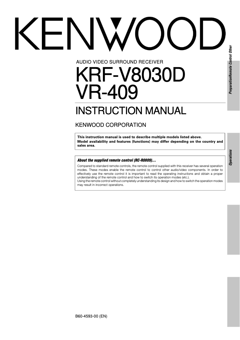 Page n°1 - Manuel utilisateur Kenwood KRF-V8030D