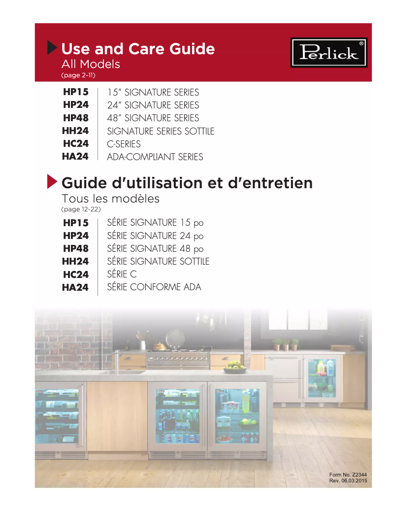 Page n°1 - Manuel utilisateur Perlick Signature Series HP15TS-3-1LA