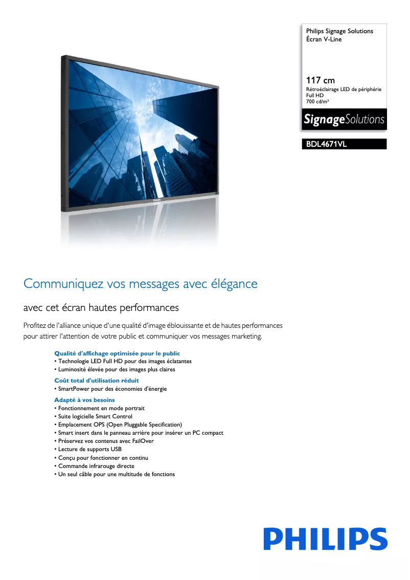 Page n°1 - Fiche technique Philips BDL4671VL