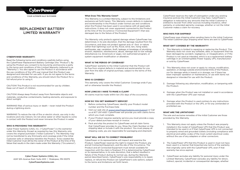 Page 1 de la notice Manuel utilisateur CyberPower RB1260X12