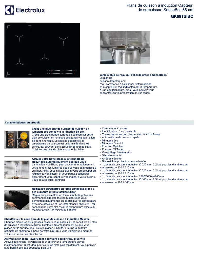 Page 1 de la notice Fiche technique Electrolux GK69TSIBO