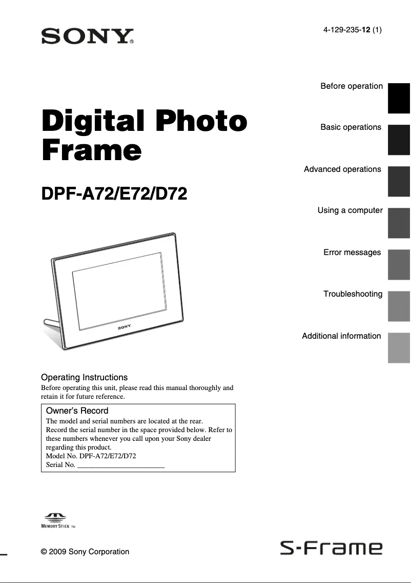 Image de la première page du manuel de l'appareil DPF-D72W