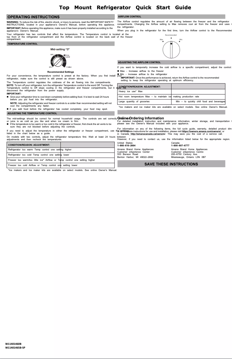 Page 1 de la notice Guide de démarrage rapide Amana ART104TFDB