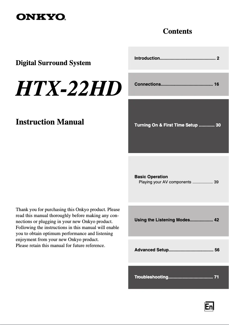 Image de la première page du manuel de l'appareil HTX-22HD