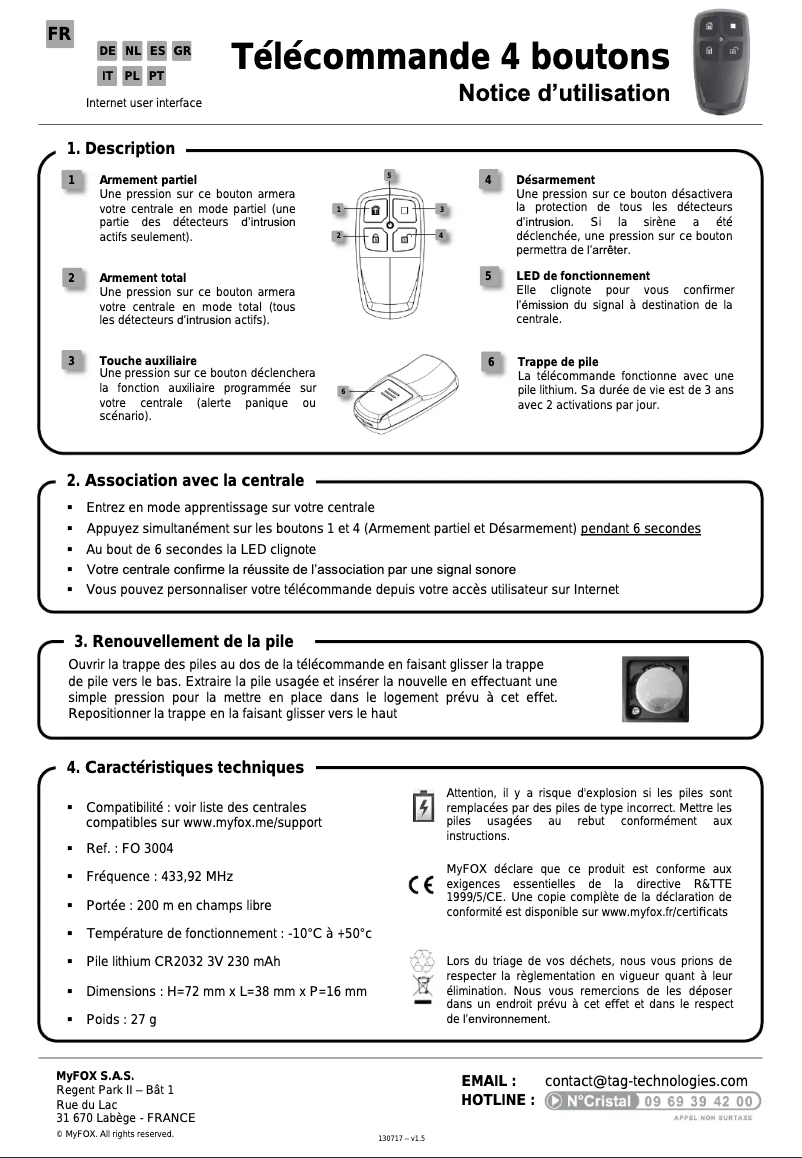 Page 1 de la notice Manuel utilisateur Myfox FO3004