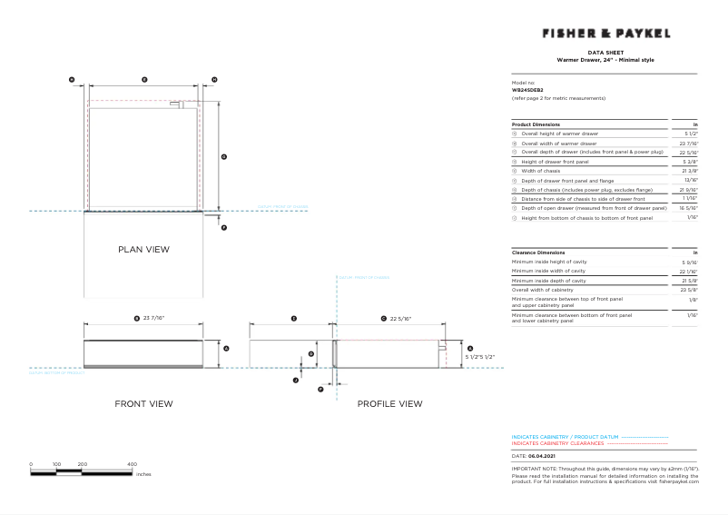 Page n°1 - Fiche technique Fisher & Paykel WB24SDEB2