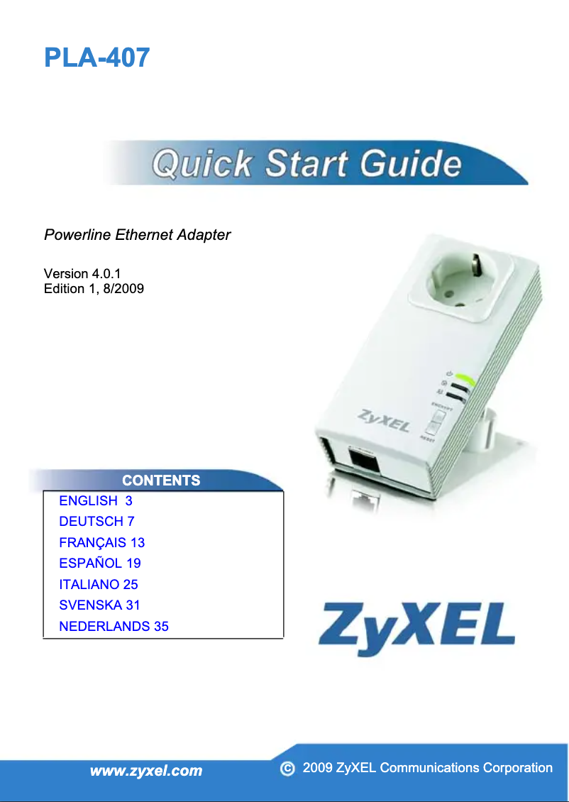 Page 1 de la notice Manuel utilisateur ZyXEL ZY-2PLA407