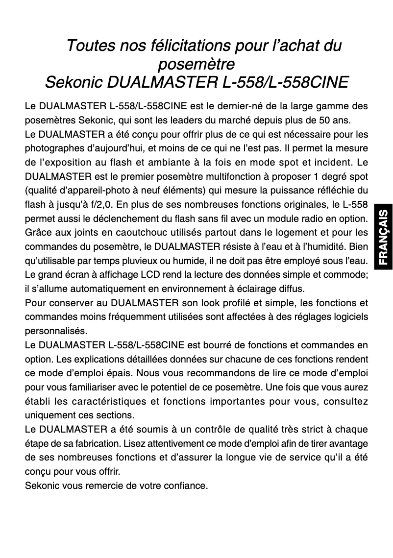 Page n°1 - Manuel utilisateur Sekonic DualMaster L-558