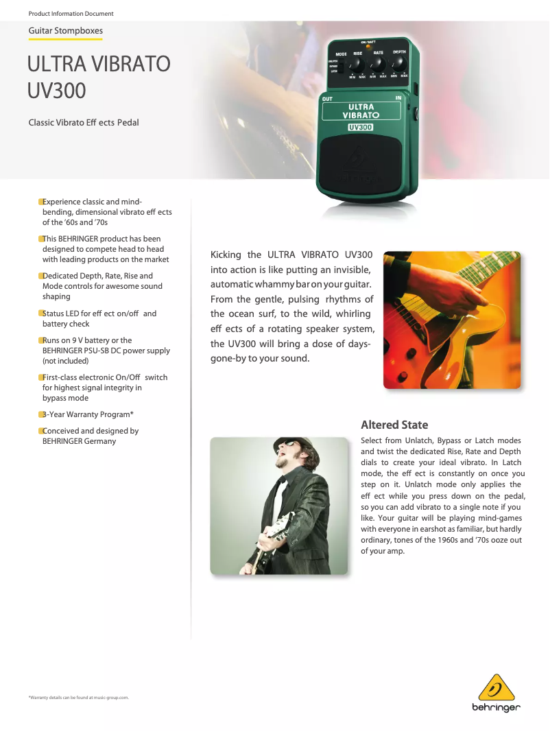 Página 1 del manual Ficha técnica Behringer Ultra Vibrato UV300