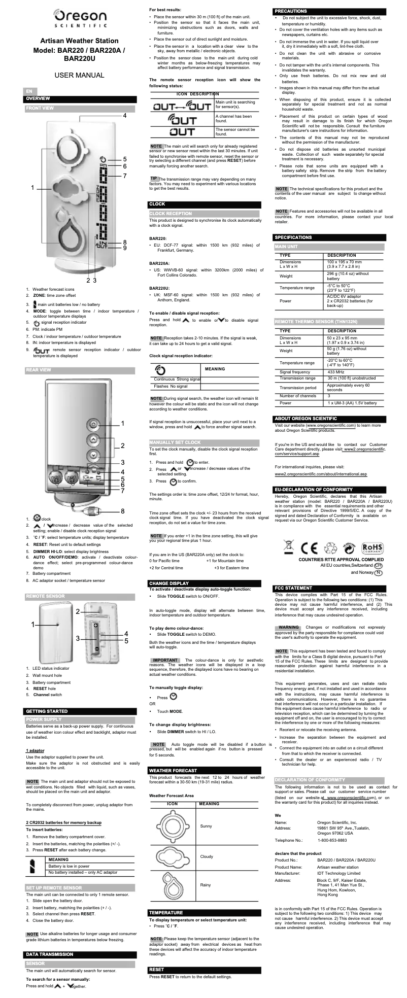 Image de la première page du manuel de l'appareil BAR 220