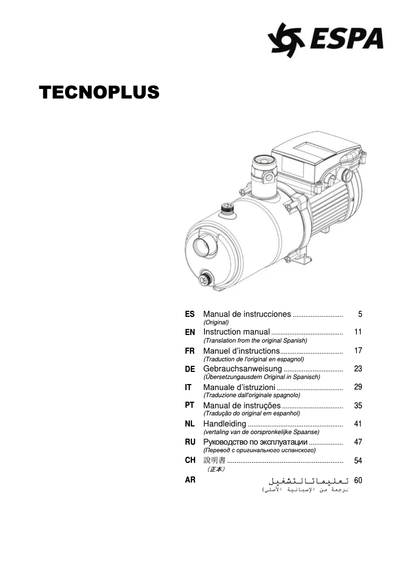 Page n°1 - Manuel utilisateur ESPA Tecnoplus 25