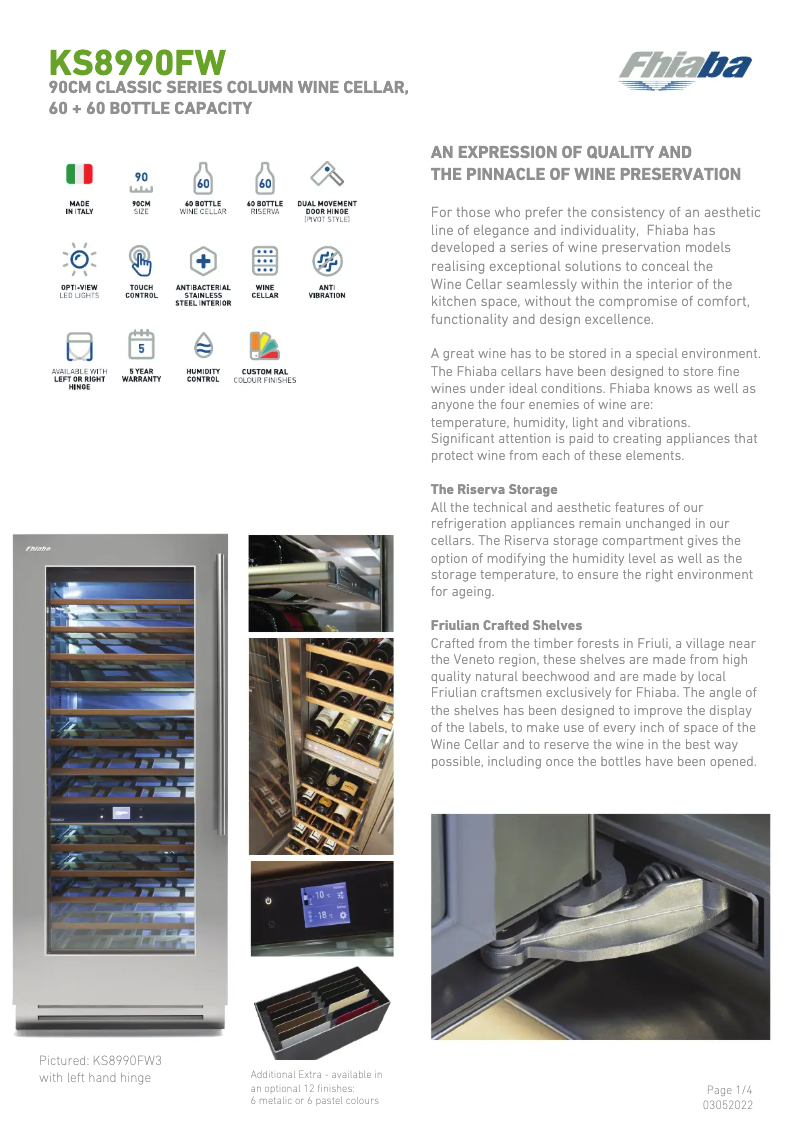 Page 1 de la notice Fiche technique Fhiaba KS8990FW3A