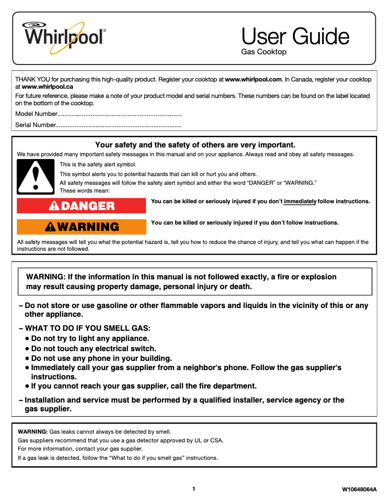Página 1 del manual Manual de usuario Whirlpool WCG51US0DB