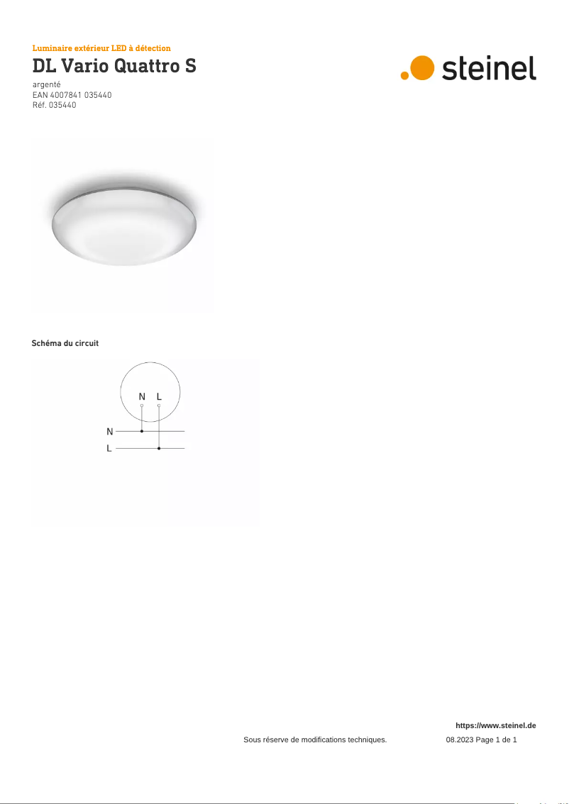 Page 1 de la notice Schéma de câblage Steinel DL Vario Quattro S
