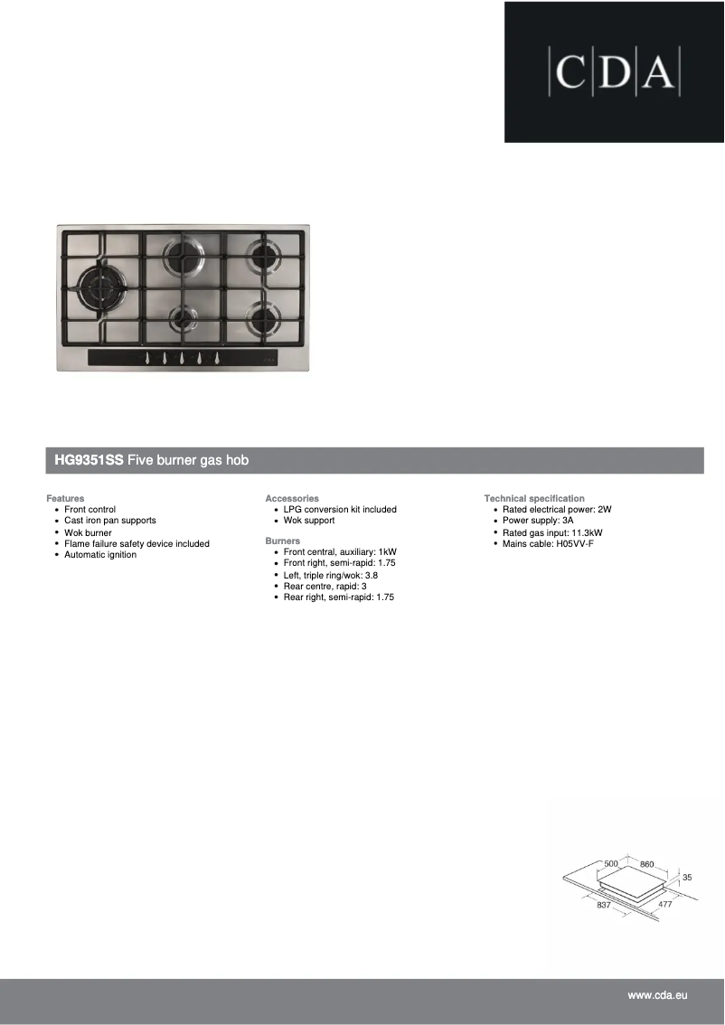 Page n°1 - Fiche technique CDA HG9351SS
