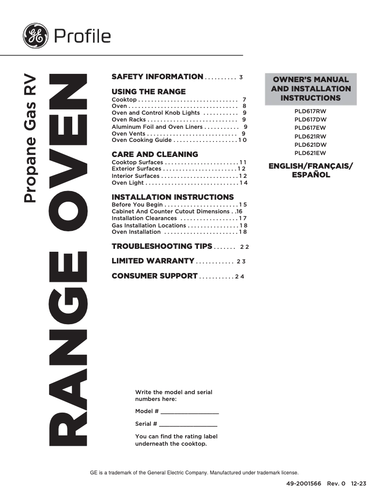 First page image of the manual for Profile PLD617DWBB