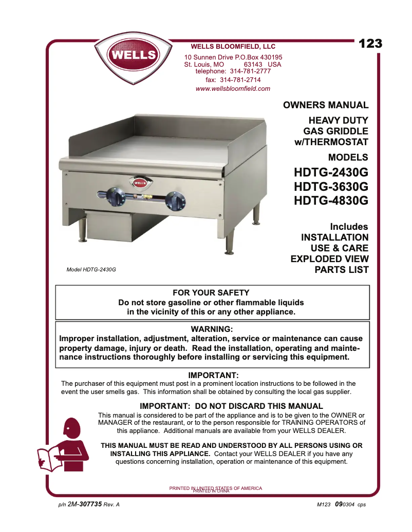Page n°1 - Manuel utilisateur Wells HDTG2430G