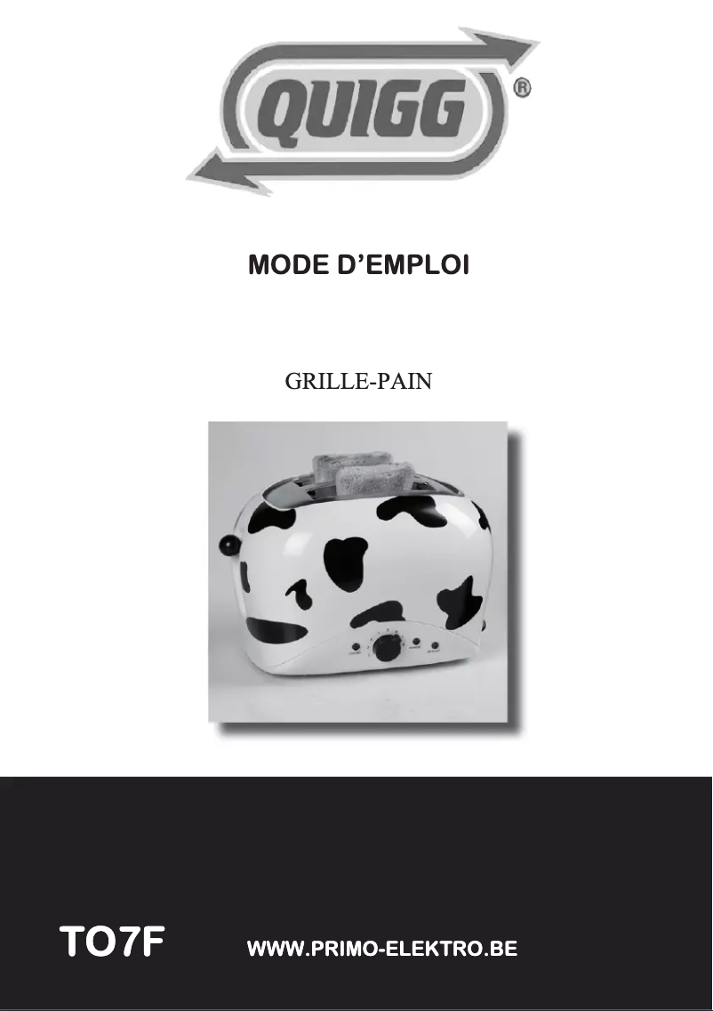 Page 1 de la notice Manuel utilisateur Quigg TO7