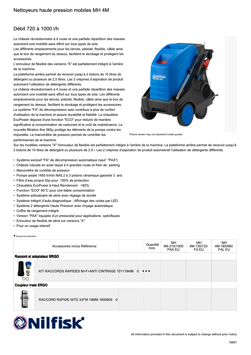 Page 1 de la notice Fiche technique Nilfisk MH 4