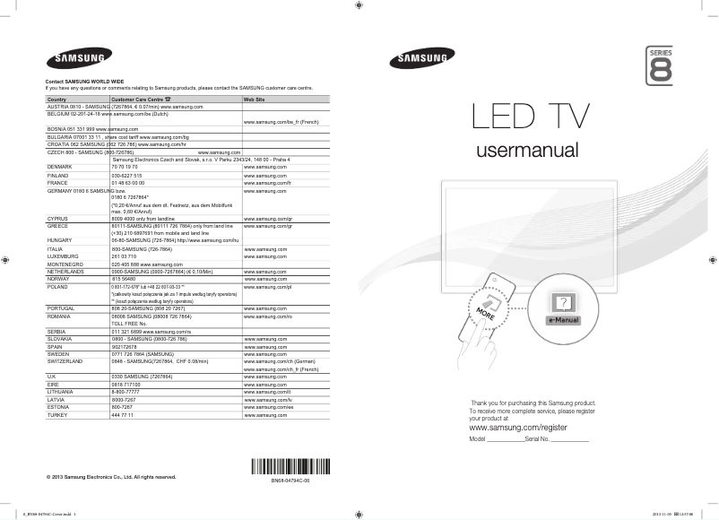 Page 1 de la notice Manuel utilisateur Samsung UE65F8000SL