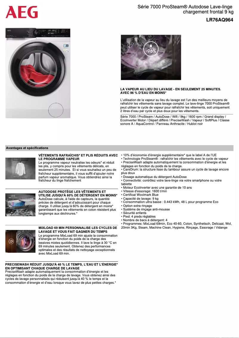 Page n°1 - Fiche technique AEG LR76AQ964