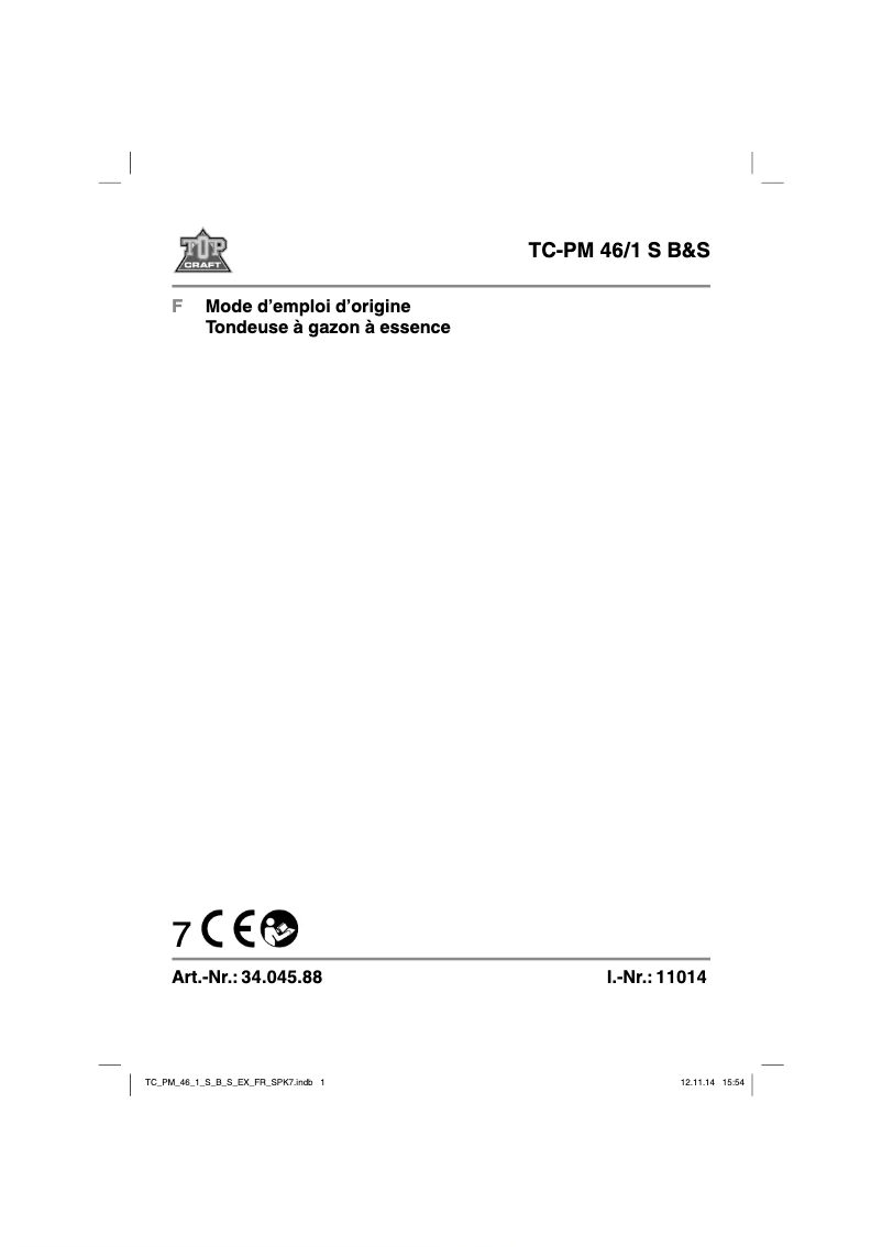 Page n°1 - Manuel utilisateur Topcraft TC-PM 46/1 S B&S
