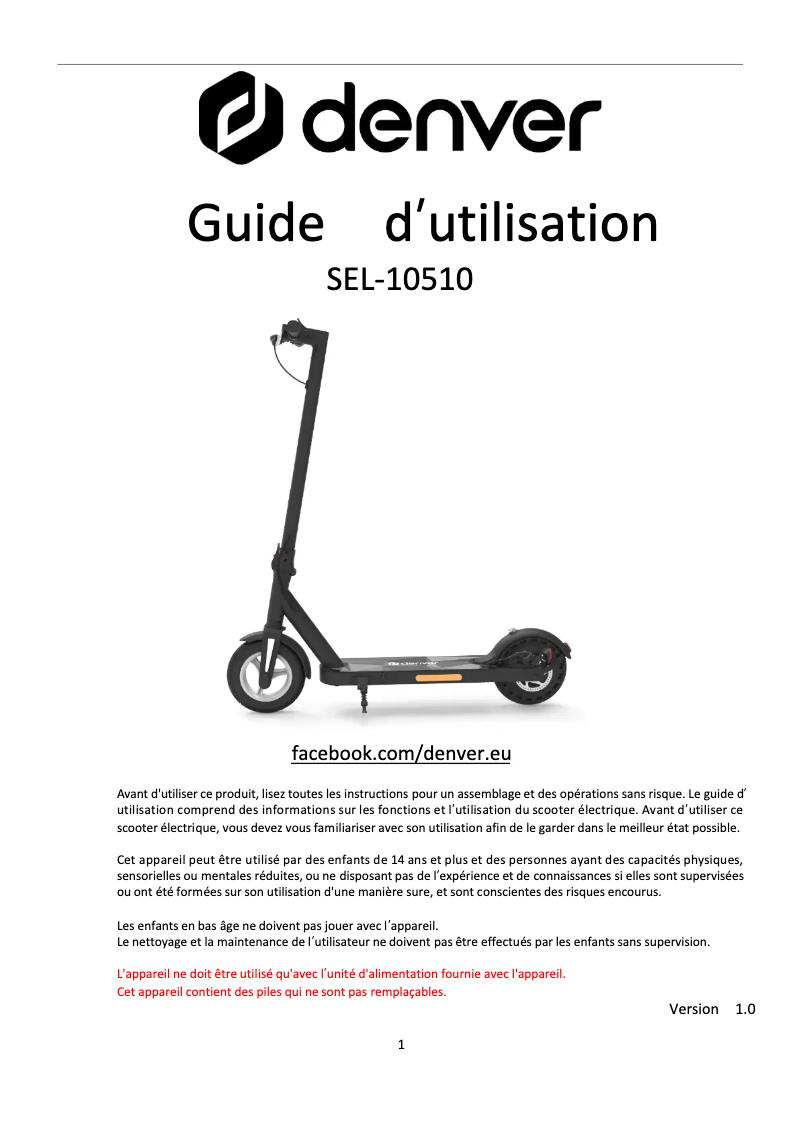 Page n°1 - Manuel utilisateur Denver SEL-10510
