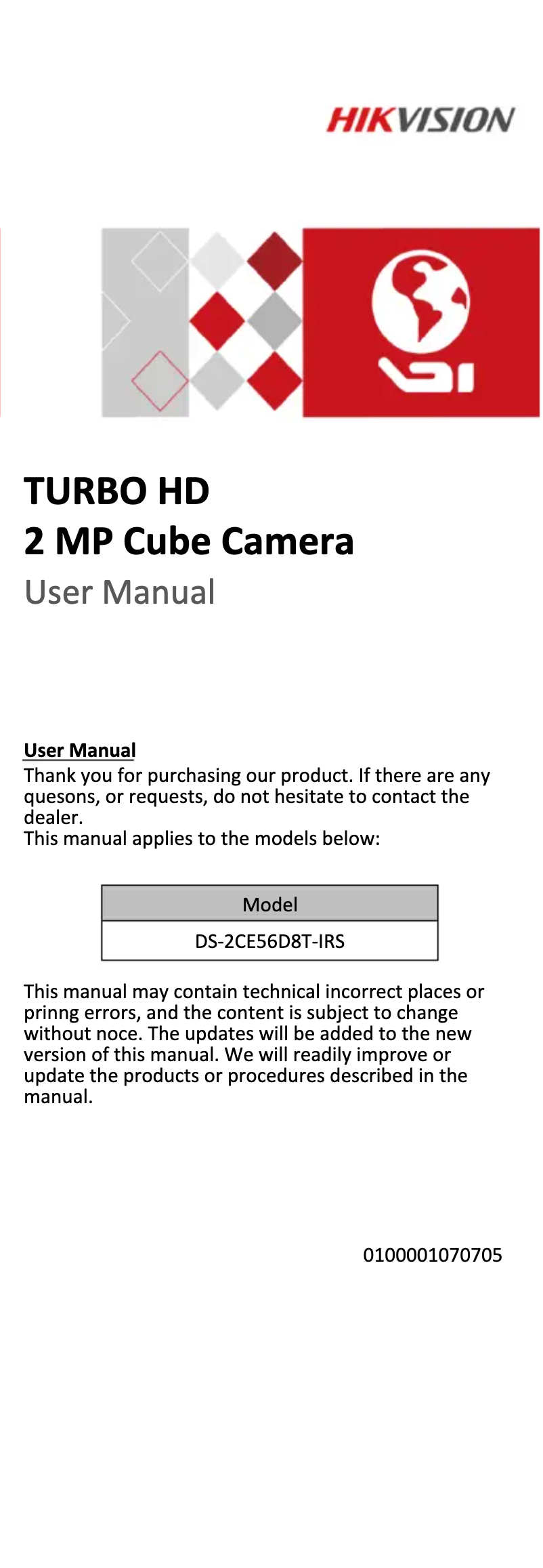 Image de la première page du manuel de l'appareil DS-2CE56D8T-IRS