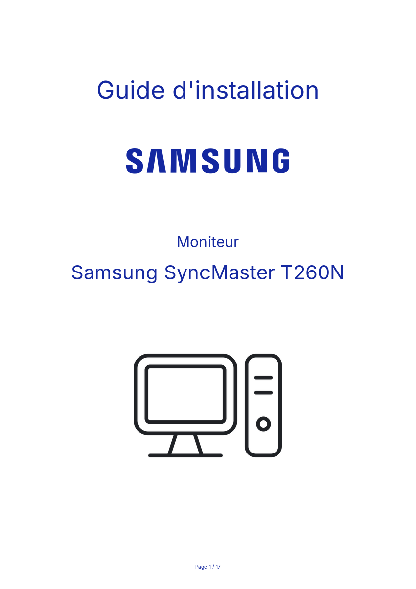 Page n°1 - Guide d'installation Samsung SyncMaster T260N