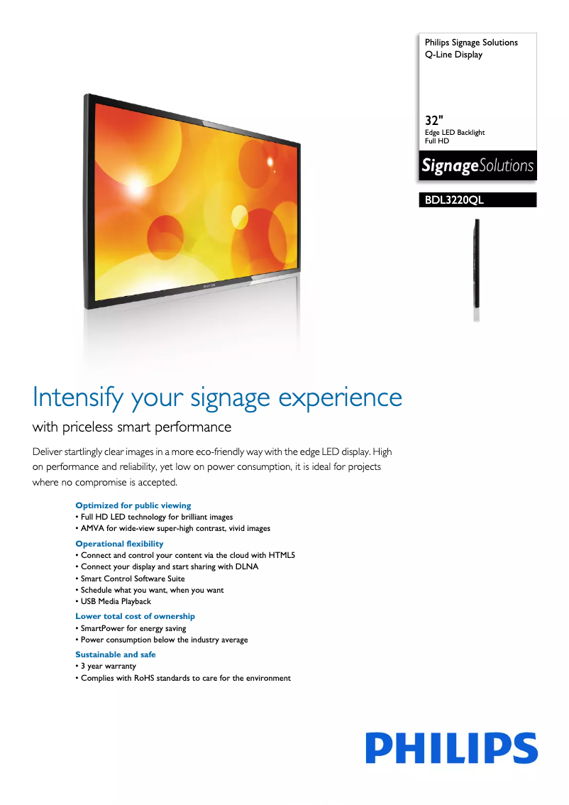 Page 1 de la notice Brochure Philips Signage Solutions BDL3220QL